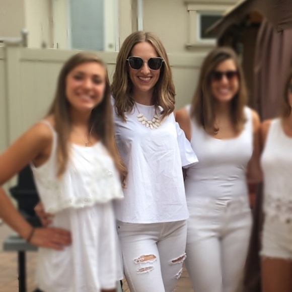 Soprano Cotton Poplin Cutout Blouse White Small - Picture 4 of 7